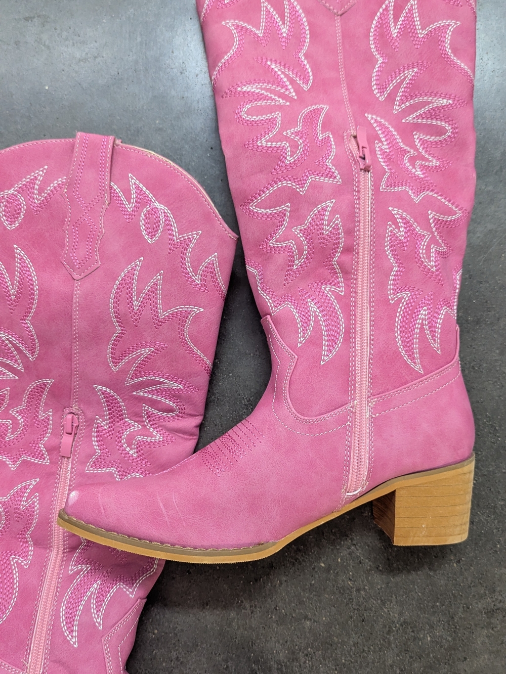 Pink Suede Western Knee-High Boots - Picture 2 of 4